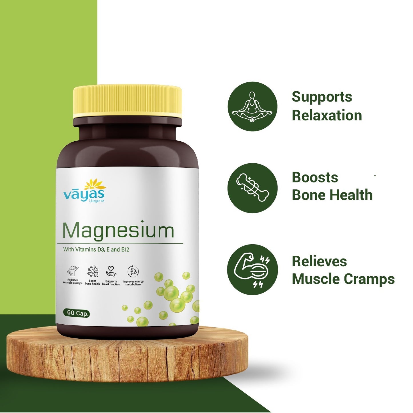 Vāyas Magnesium Tablets with D3, E & B12