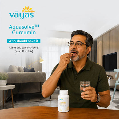Vāyas Life Aquasolve Curcumin| High Absorption Turmeric Extract | Potent Anti-inflammatory & Joint Mobility | Boosts Immune Response & Overall Vitality | Supports Post-Activity Recovery | Potent Antioxidant & Cellular Protection | 30 Capsules