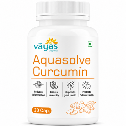 Vāyas Life Aquasolve Curcumin| High Absorption Turmeric Extract | Potent Anti-inflammatory & Joint Mobility | Boosts Immune Response & Overall Vitality | Supports Post-Activity Recovery | Potent Antioxidant & Cellular Protection | 30 Capsules