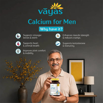 Vāyas Life Calcium for Men with Vitamin D3, K2-7, Zinc & Magnesium | Builds Bone Density, Muscle & Heart Health | Enhances Muscle Contraction and Recovery | Supports Testosterone & Immunity | Supports Stronger Bones & Teeth | 60 Tablets