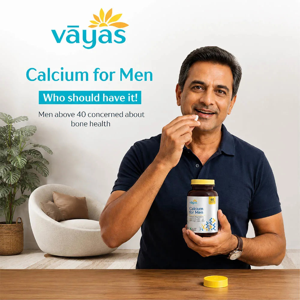 Vāyas Life Calcium for Men with Vitamin D3, K2-7, Zinc & Magnesium | Builds Bone Density, Muscle & Heart Health | Enhances Muscle Contraction and Recovery | Supports Testosterone & Immunity | Supports Stronger Bones & Teeth | 60 Tablets