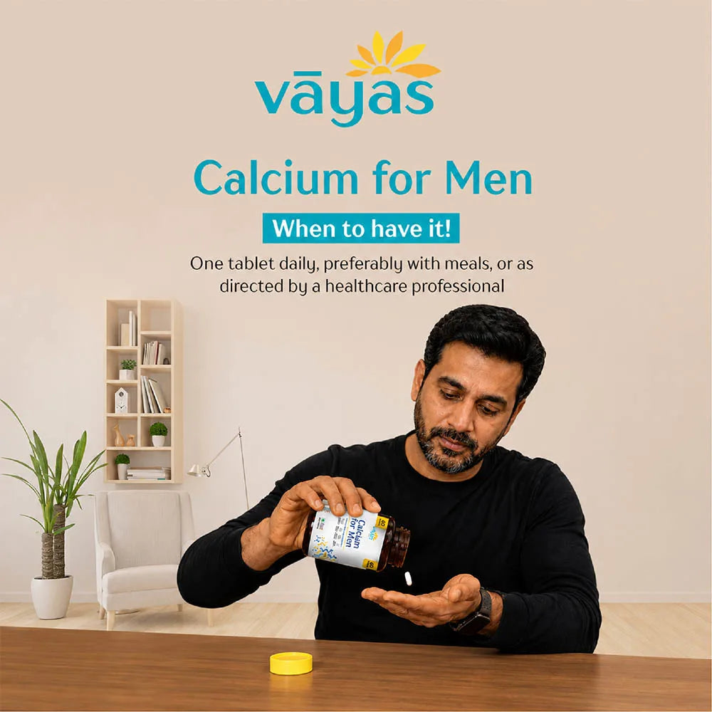 Vāyas Life Calcium for Men with Vitamin D3, K2-7, Zinc & Magnesium | Builds Bone Density, Muscle & Heart Health | Enhances Muscle Contraction and Recovery | Supports Testosterone & Immunity | Supports Stronger Bones & Teeth | 60 Tablets