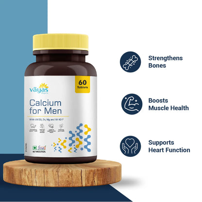Vāyas Calcium for Men: Buy 1 Get 1 FREE (Bone Strength, Muscle & Heart Support Formula)
