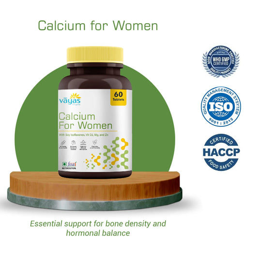 Vāyas Calcium for Women with Soy Isoflavones, D2, Mg & Zn | Bone Health & Hormonal Balance