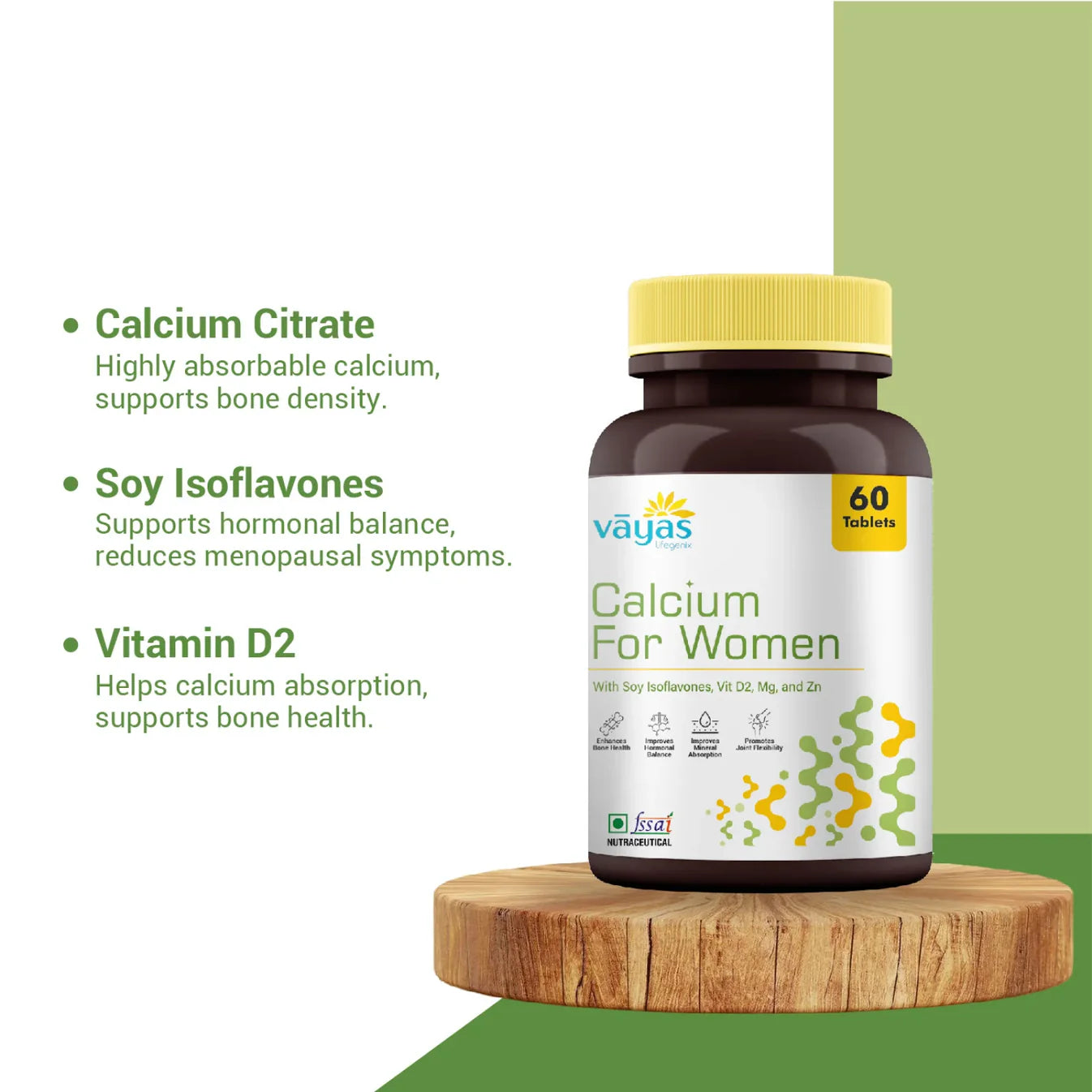 Vāyas Calcium for Women: Buy 1 Get 1 FREE (Bone Density & Hormonal Balance Formula)