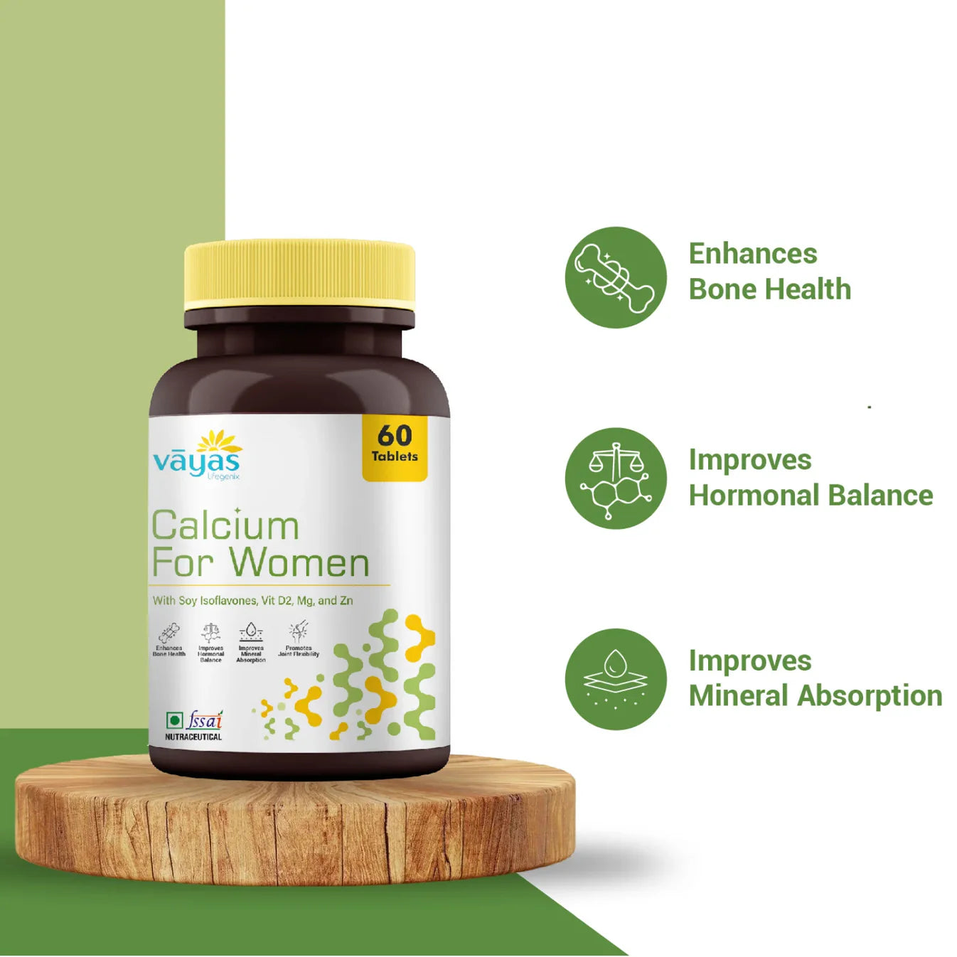 Vāyas Calcium for Women: Buy 1 Get 1 FREE (Bone Density & Hormonal Balance Formula)