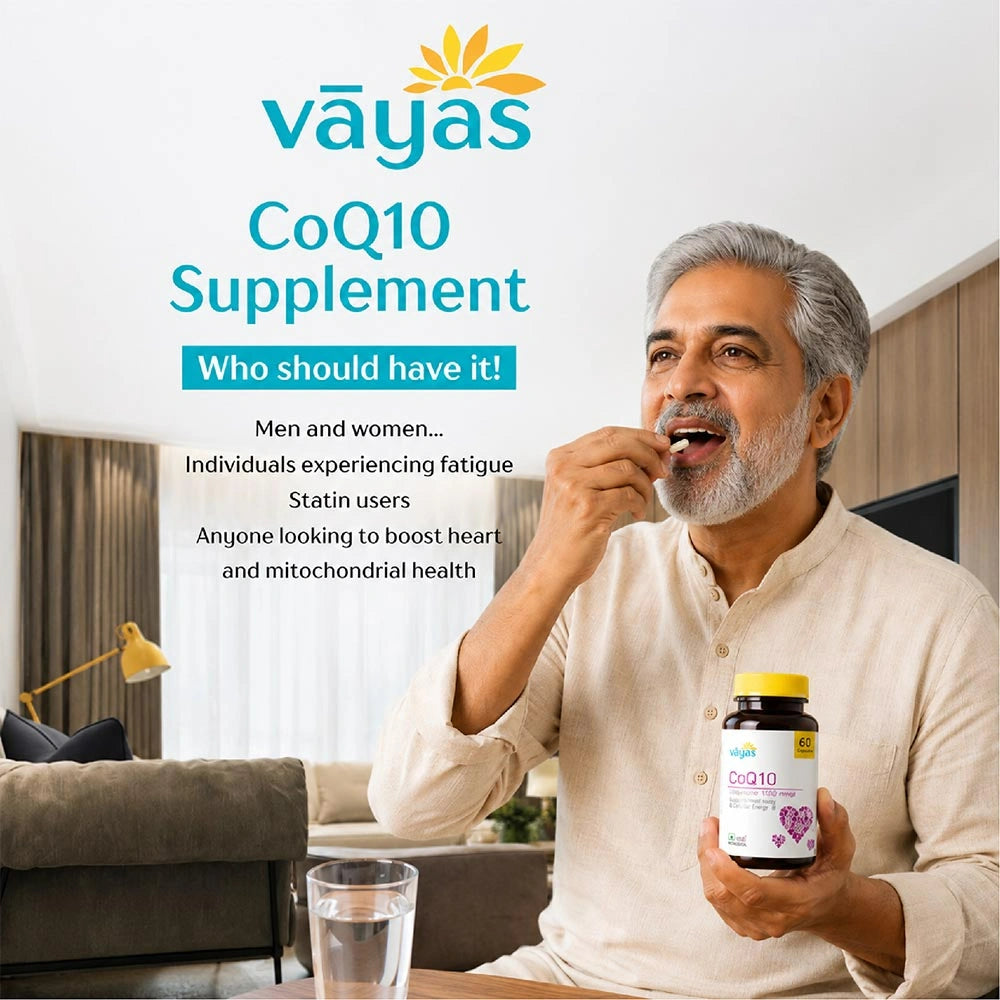Vāyas Life CoQ10 with L-Arginine, EPA, DHA & Selenium | Supports Heart Muscle Function & Cardiovascular Health | Improves Blood Flow & Vascular Health | Reduces Cardiovascular Inflammation | Boosts Cellular Energy & Reduces Fatigue | 60 Capsules