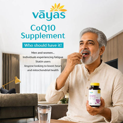 Vāyas Life CoQ10 with L-Arginine, EPA, DHA & Selenium | Supports Heart Muscle Function & Cardiovascular Health | Improves Blood Flow & Vascular Health | Reduces Cardiovascular Inflammation | Boosts Cellular Energy & Reduces Fatigue | 60 Capsules