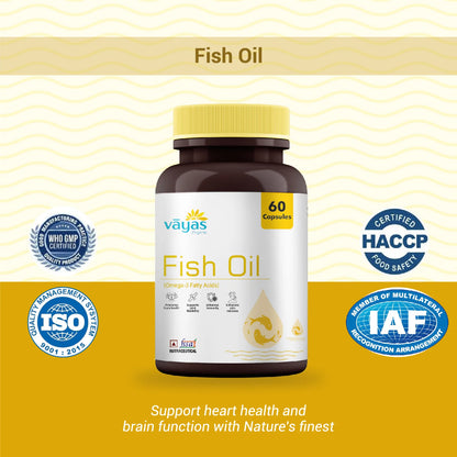 Vāyas Fish Oil (Omega-3 Fatty Acids) | 1000mg with EPA & DHA | Heart, Brain & Joint Support