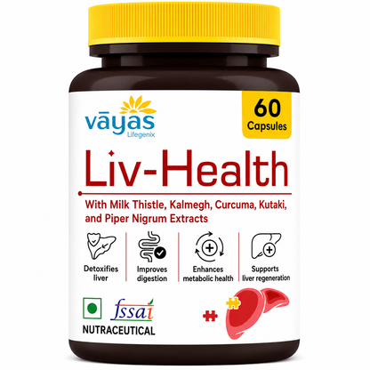Vāyas Life Liv-Health Liver Support Supplement with Milk Thistle and Potent Phytochemicals | Supports Natural Liver Detox Processes | Encourages Healthy Enzyme Activity | Aids Digestive Balance | 60 Capsules