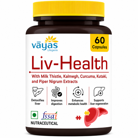 Vāyas Life Liv-Health Liver Support Supplement with Milk Thistle and Potent Phytochemicals | Supports Natural Liver Detox Processes | Encourages Healthy Enzyme Activity | Aids Digestive Balance | 60 Capsules