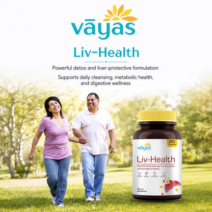 Vāyas Life Liv-Health Liver Support Supplement with Milk Thistle and Potent Phytochemicals | Supports Natural Liver Detox Processes | Encourages Healthy Enzyme Activity | Aids Digestive Balance | 60 Capsules