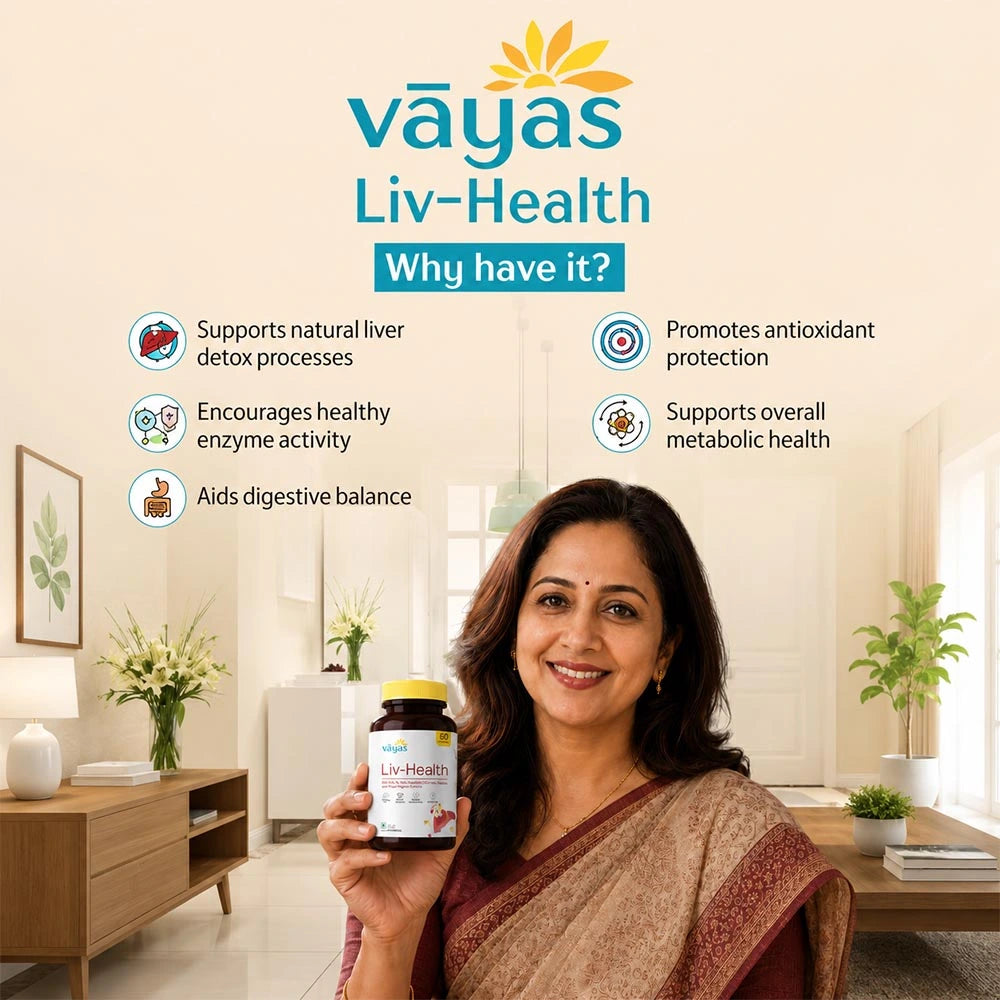 Vāyas Life Liv-Health Liver Support Supplement with Milk Thistle and Potent Phytochemicals | Supports Natural Liver Detox Processes | Encourages Healthy Enzyme Activity | Aids Digestive Balance | 60 Capsules