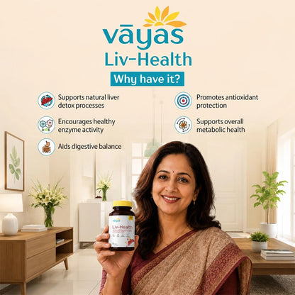 Vāyas Life Liv-Health Liver Support Supplement with Milk Thistle and Potent Phytochemicals | Supports Natural Liver Detox Processes | Encourages Healthy Enzyme Activity | Aids Digestive Balance | 60 Capsules