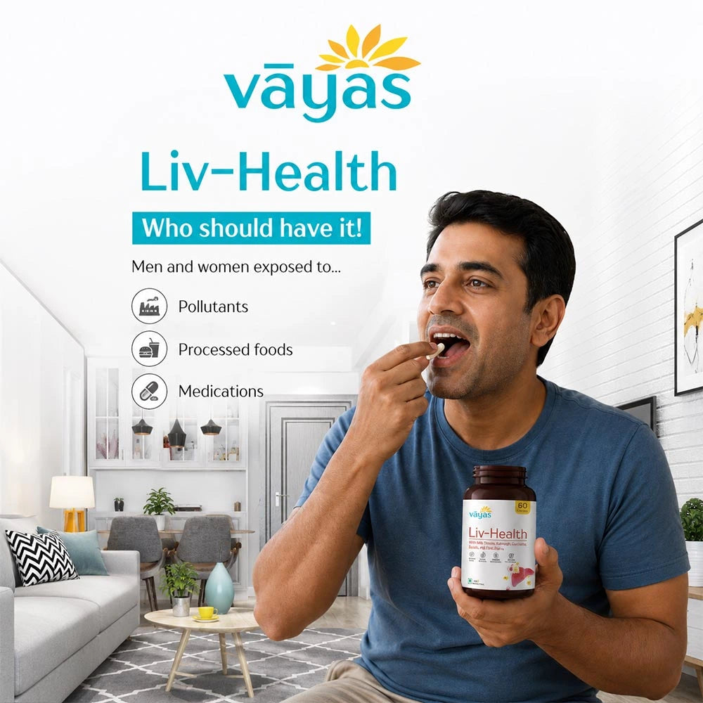 Vāyas Life Liv-Health Liver Support Supplement with Milk Thistle and Potent Phytochemicals | Supports Natural Liver Detox Processes | Encourages Healthy Enzyme Activity | Aids Digestive Balance | 60 Capsules