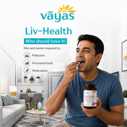 Vāyas Life Liv-Health Liver Support Supplement with Milk Thistle and Potent Phytochemicals | Supports Natural Liver Detox Processes | Encourages Healthy Enzyme Activity | Aids Digestive Balance | 60 Capsules