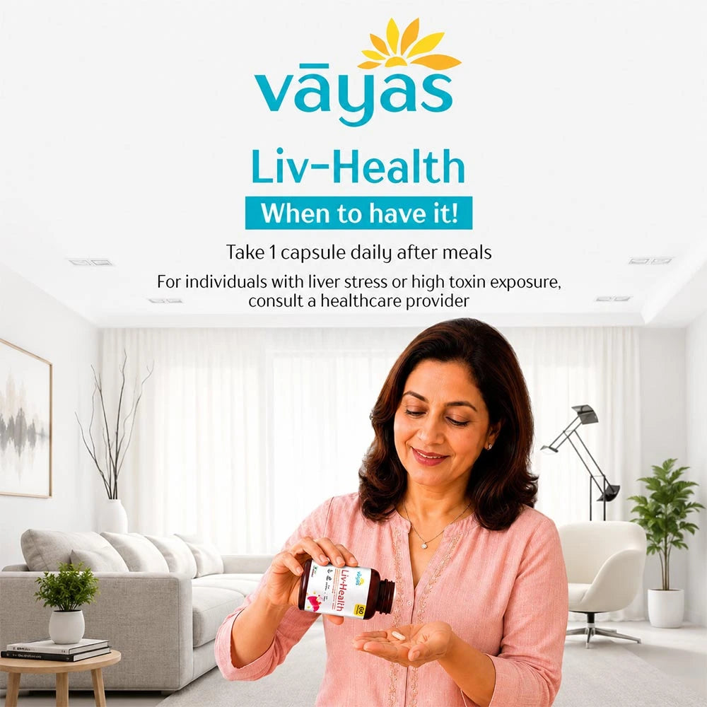 Vāyas Life Liv-Health Liver Support Supplement with Milk Thistle and Potent Phytochemicals | Supports Natural Liver Detox Processes | Encourages Healthy Enzyme Activity | Aids Digestive Balance | 60 Capsules