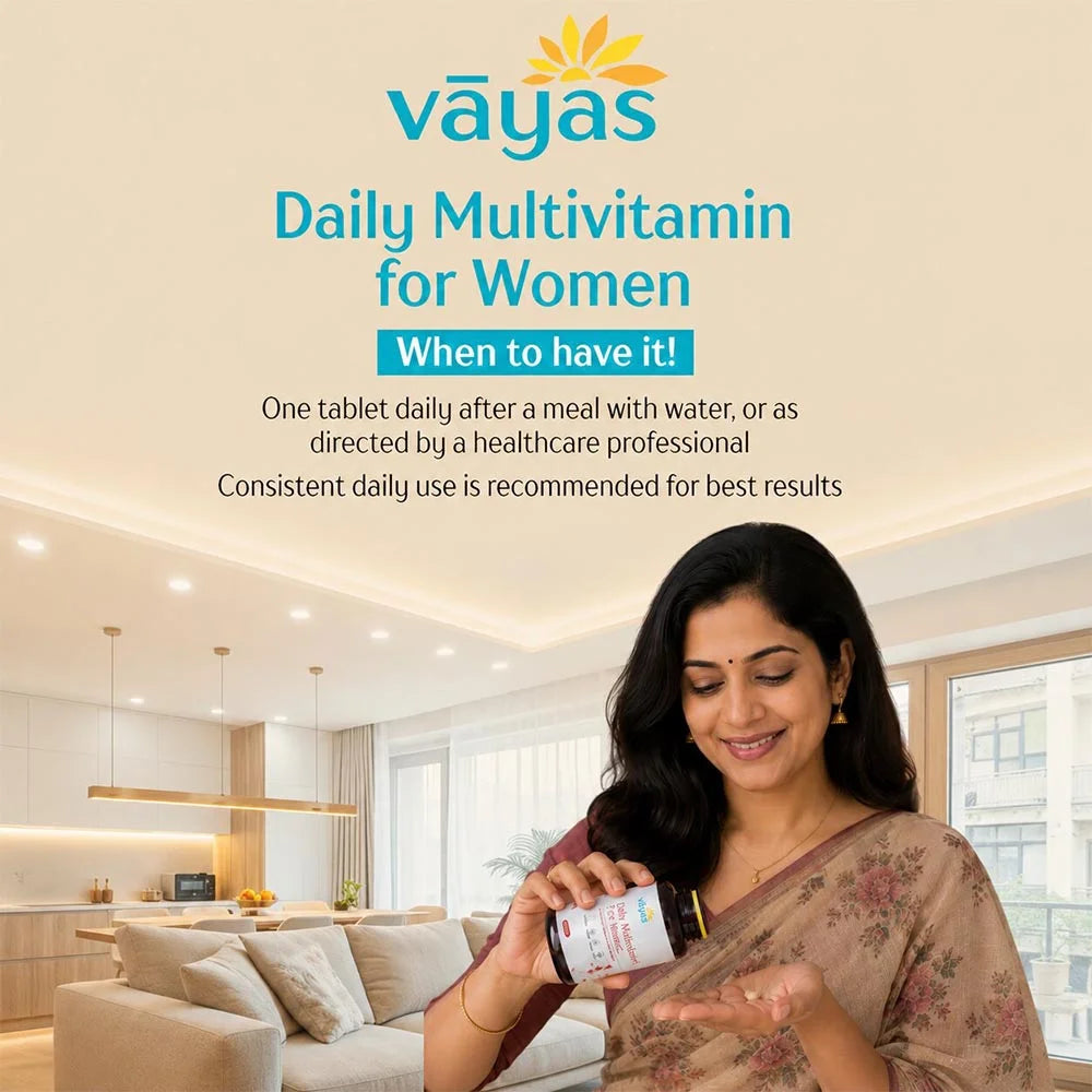 Vāyas Life Daily Multivitamin for Women with Citrus Bioflavonoids, Evening Primrose Oil, Borage Oil, Magnesium & Vitamin D3 | Enhances Skin Elasticity & Natural Glow | Supports Hormonal Balance | Strengthens Bones & Mineral Absorption | 60 Tablets