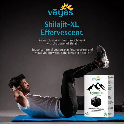 Vāyas Life Shilajit-XL Effervescent Tablets with Ashwagandha for Men | Boosts Natural Energy | Supports Endurance & Physical Performance | Enhances Cognitive Clarity | Supports Hormonal Wellness | 15 Tablets