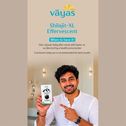 Vāyas Life Shilajit-XL Effervescent Tablets with Ashwagandha for Men | Boosts Natural Energy | Supports Endurance & Physical Performance | Enhances Cognitive Clarity | Supports Hormonal Wellness | 15 Tablets