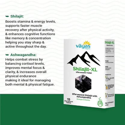Vāyas Shilajit-XL: Buy 1 Get 1 FREE (Effervescent Shilajit with Ashwagandha for Strength & Stamina)