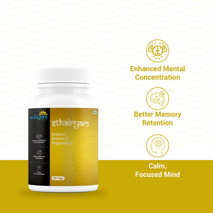 Vāyas Sthairyam | Cognitive Support for Focus, Memory & Calm | With Stadice®, Brahmi & Magnesium