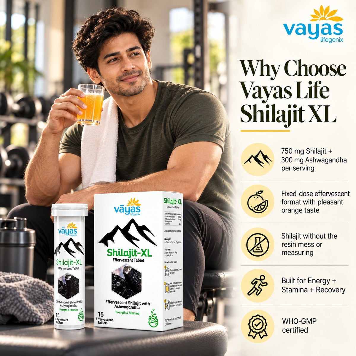 Vāyas Life Shilajit Effervescent Tablets 