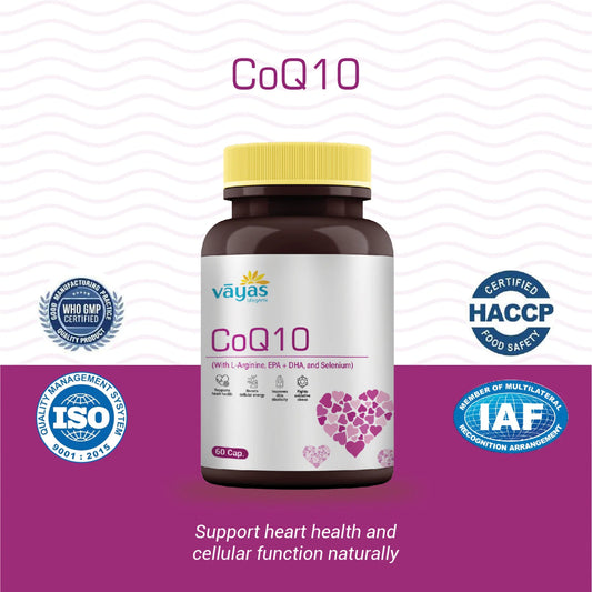Vāyas CoQ10 with L-Arginine, EPA, DHA & Selenium | Heart Health & Cellular Energy