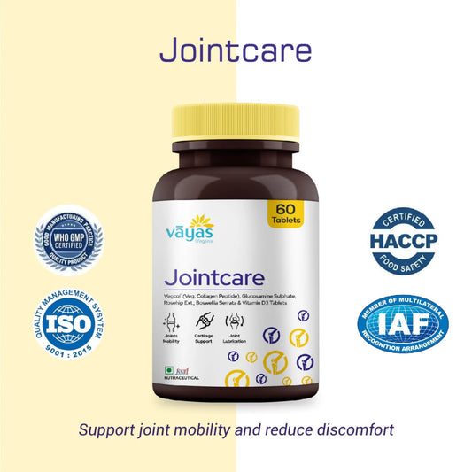 Vāyas Jointcare Tablets | With Glucosamine, Rosehip & Boswellia Serrata | Joint Mobility & Cartilage Support