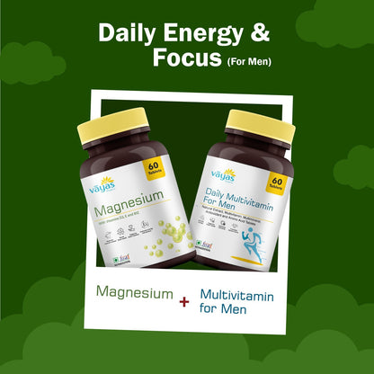 Vāyas Men’s Performance Stack: Daily Multivitamin + Magnesium Combo (Fuel & Recover Kit for Energy, Focus, and Muscle Health)