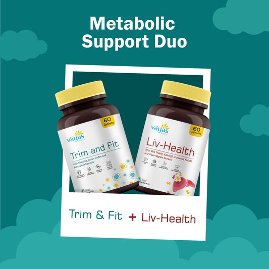Vāyas Metabolic Support Duo: Liv-Health (Liver Detox) + Trim and Fit (Weight Management) (Natural Support for Metabolism, Fat Burn, and Liver Wellness)