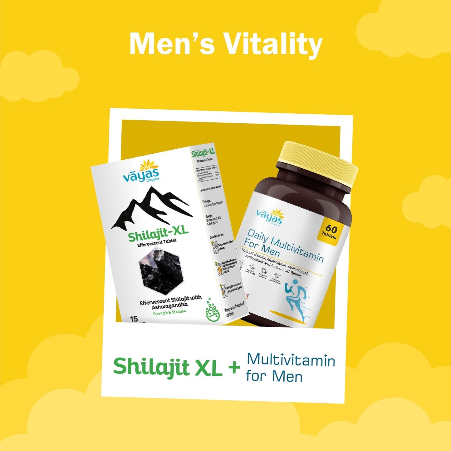 Vāyas Men’s Ultimate Vitality Stack: Multivitamin + Shilajit-XL Combo (Comprehensive Support for Energy, Stamina, Focus, and Endurance)