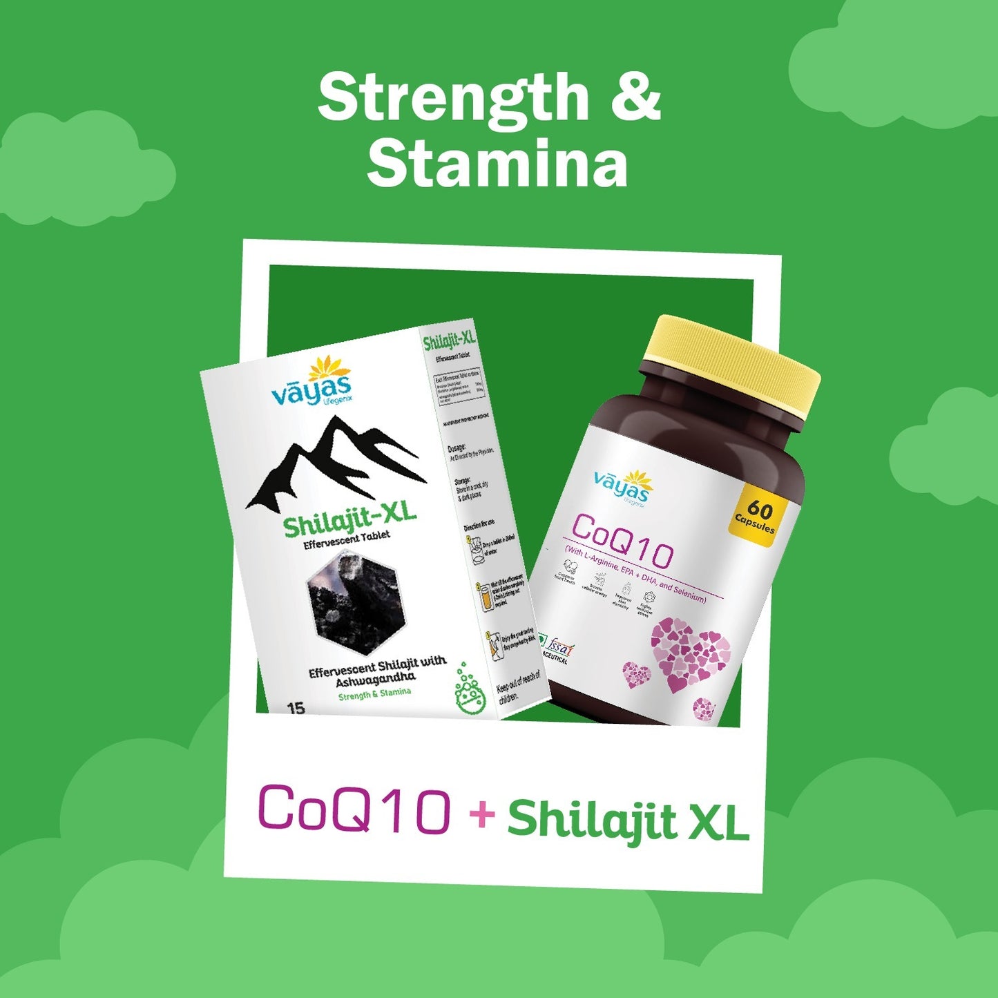 Vāyas Ultimate Performance Duo: CoQ10 + Shilajit-XL Stack (Advanced Support for Cellular Energy, Heart Wellness, and Stamina)