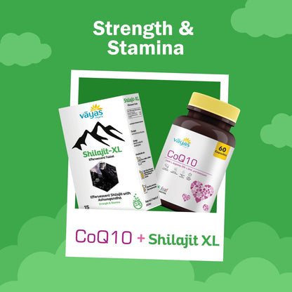 Vāyas Ultimate Performance Duo: CoQ10 + Shilajit-XL Stack (Advanced Support for Cellular Energy, Heart Wellness, and Stamina)
