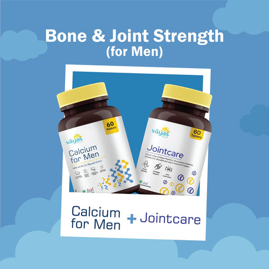 Vāyas Men’s Joint & Bone Stack: Calcium for Men + Jointcare Combo (Complete Support for Bone Density, Cartilage Repair, and Joint Mobility)