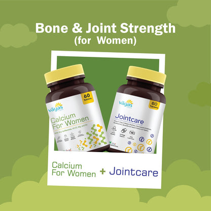 Vāyas Women’s Bone & Joint Strength Stack: Calcium + Jointcare Combo (Targeted Support for Bone Density, Hormonal Balance, and Joint Mobility)