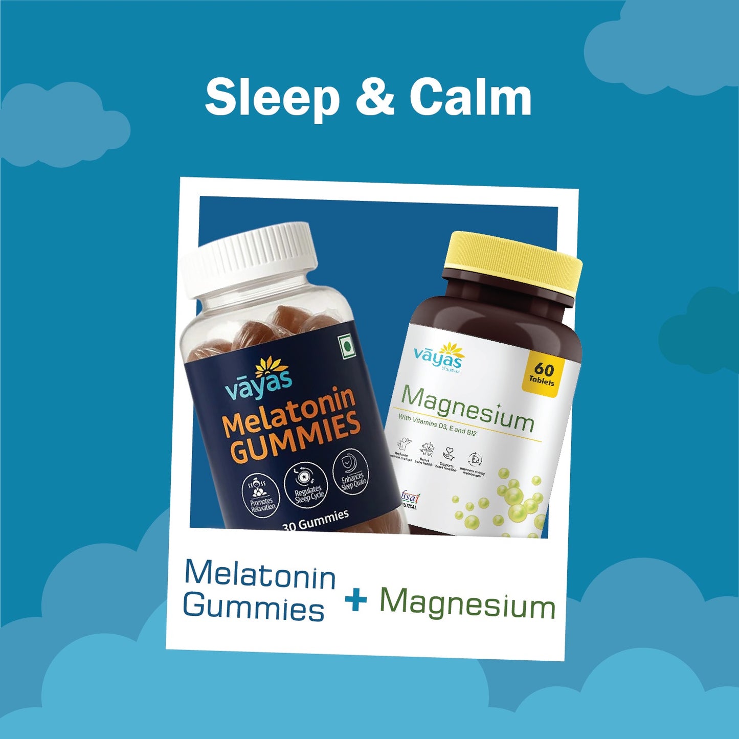Vāyas Deep Sleep & Calm Stack: Melatonin Gummies + Magnesium Combo (Ultimate Support for Sleep Cycle Regulation, Relaxation, and Muscle Relief)