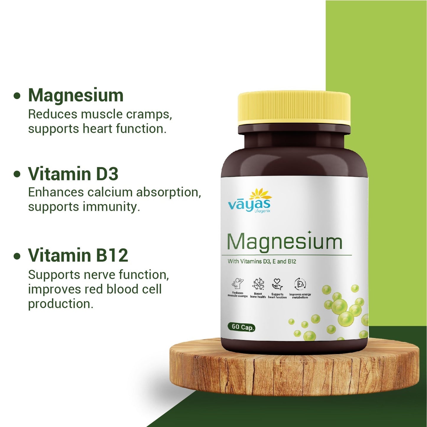Vāyas Magnesium Tablets with D3, E & B12