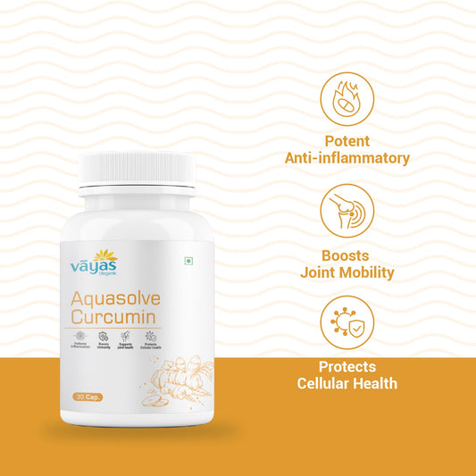 Vāyas Aquasolve Curcumin | High Absorption Turmeric Extract | Potent Anti-inflammatory & Joint Mobility