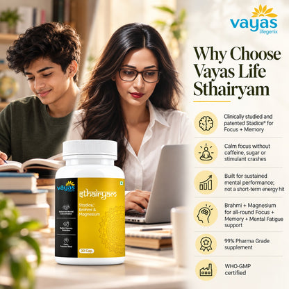 Vāyas Life Sthairyam Focus and Memory Supplement with Brahmi and Magnesium