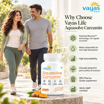Vāyas Life AquaSolve Curcumin Supplement for Daily Wellness and Joint Support