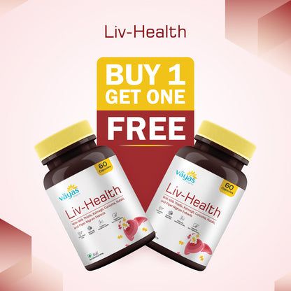 Vāyas Liv-Health: Buy 1 Get 1 FREE (Advanced Liver Detox and Metabolic Support Supplement - 120 Capsules Total)