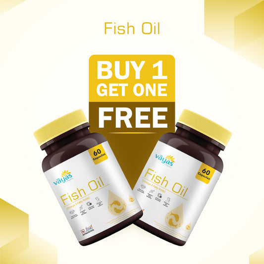 Vāyas Fish Oil (Omega-3 Fatty Acids): Buy 1 Get 1 FREE (Premium Heart, Brain & Skin Support - 120 Capsules Total)