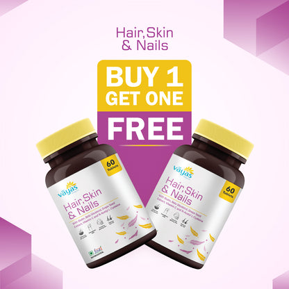 Vāyas Hair, Skin & Nails: Buy 1 Get 1 FREE (Biotin, Vitamin C & Antioxidant Glow Formula)