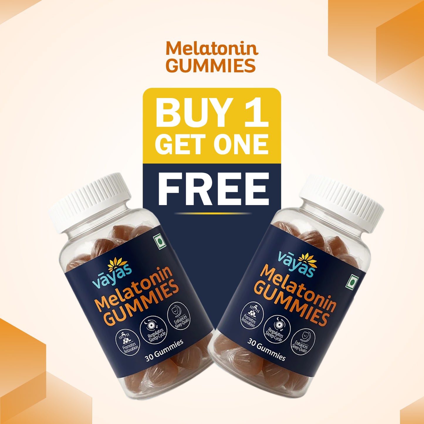Vāyas Melatonin Gummies: Buy 1 Get 1 FREE (Sleep Quality, Relaxation & Cycle Support Formula)