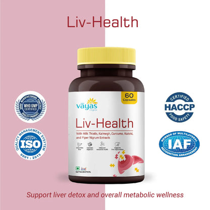 Vāyas Liv-Health: Buy 1 Get 1 FREE (Advanced Liver Detox and Metabolic Support Supplement - 120 Capsules Total)