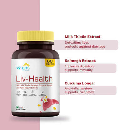 Vāyas Liv-Health: Buy 1 Get 1 FREE (Advanced Liver Detox and Metabolic Support Supplement - 120 Capsules Total)